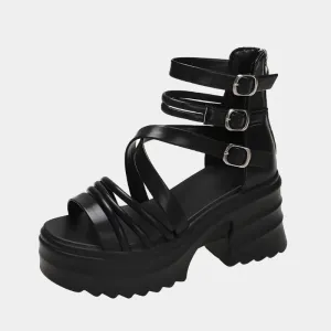 Joskaa 2024 New Chunky Heel Gladiator Sandals