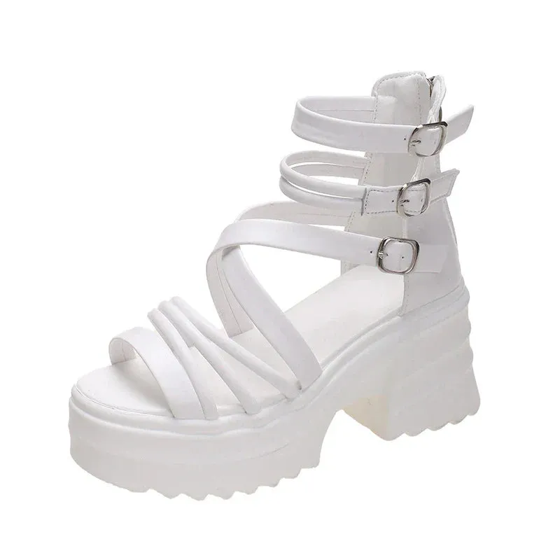 Joskaa 2024 New Chunky Heel Gladiator Sandals