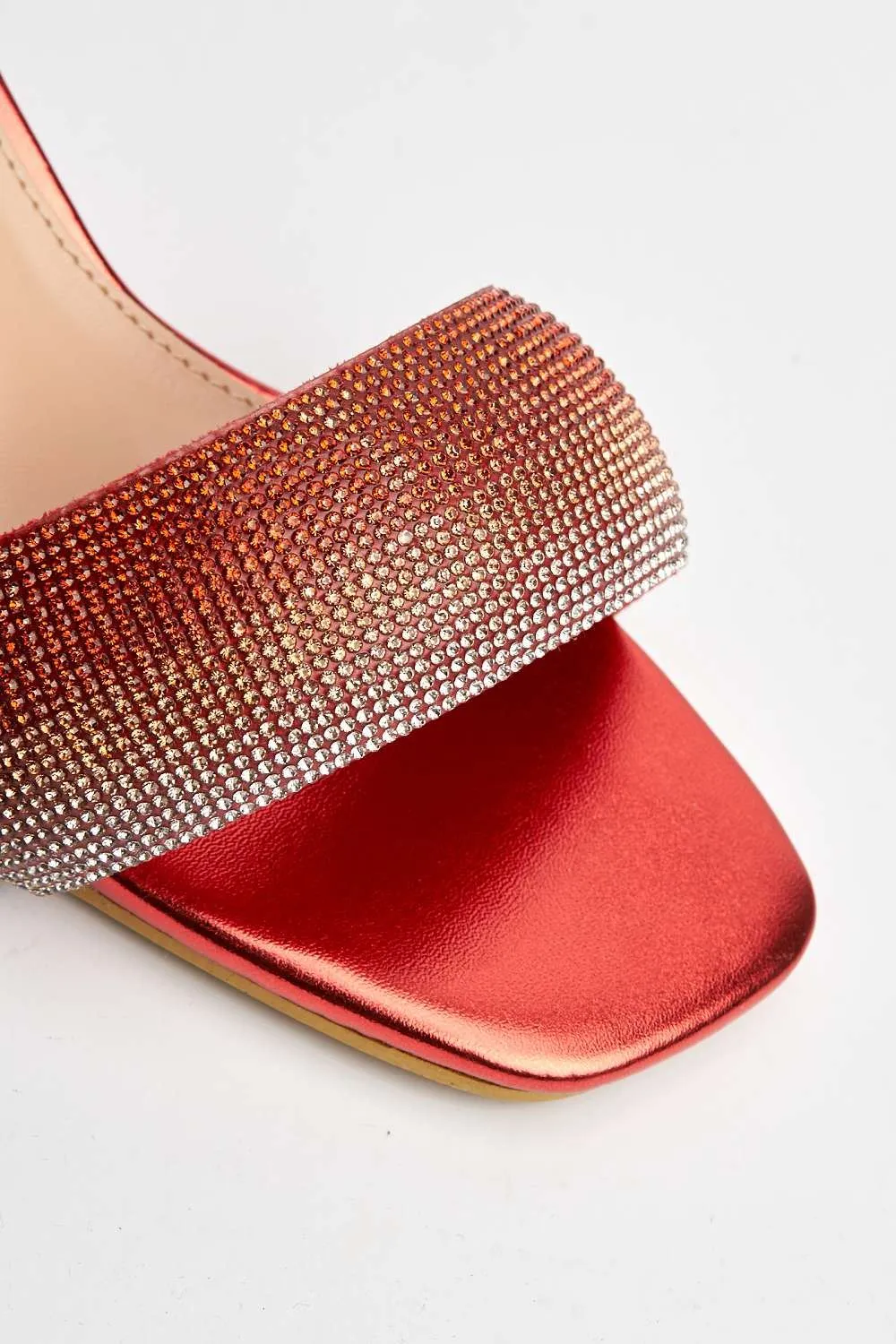 Kelly Diamante Embellished Square Toe Heeled Mules in Red