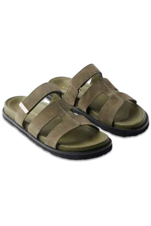 Khaki Leather Chunky Sandals