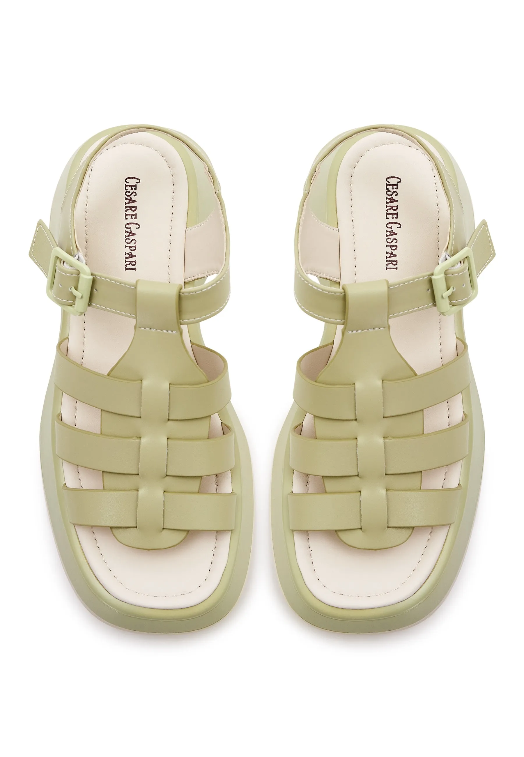 Leather Platform Sandals Joanna - Green