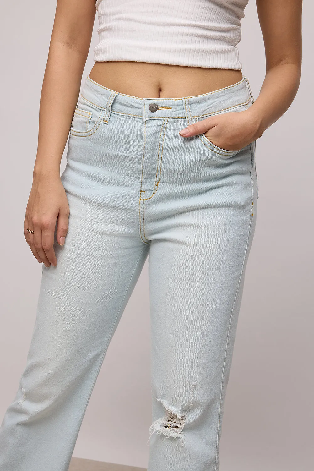 Light Blue Boho Bootcut Jeans