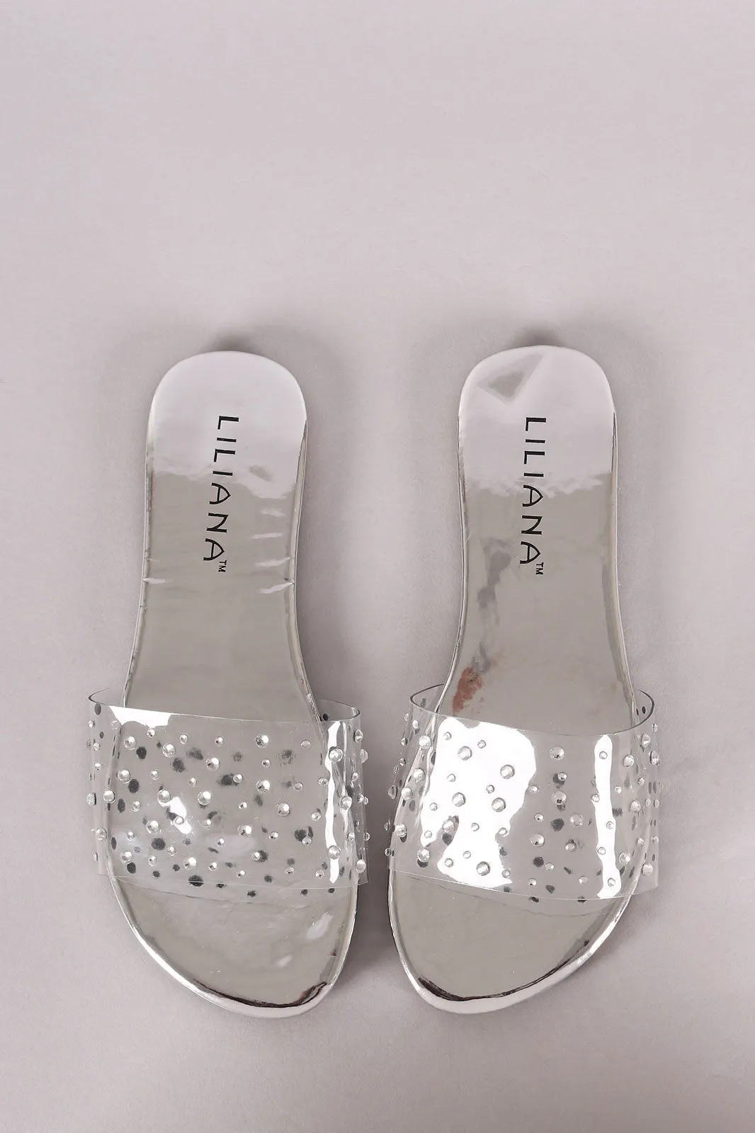 Liliana Open Toe Clear Rhinestone Band Slide Sandal