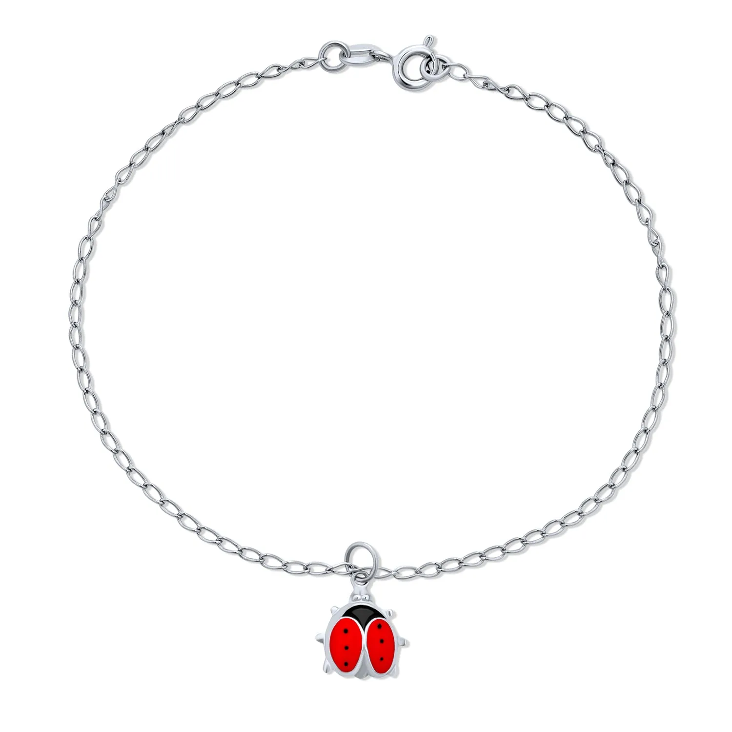 Lucky Red Ladybug Charm Anklet Ankle Bracelet Sterling Silver 9.75 Inch