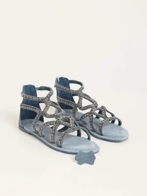 LUNA BLU Blue Embellished Gladiator Sandals