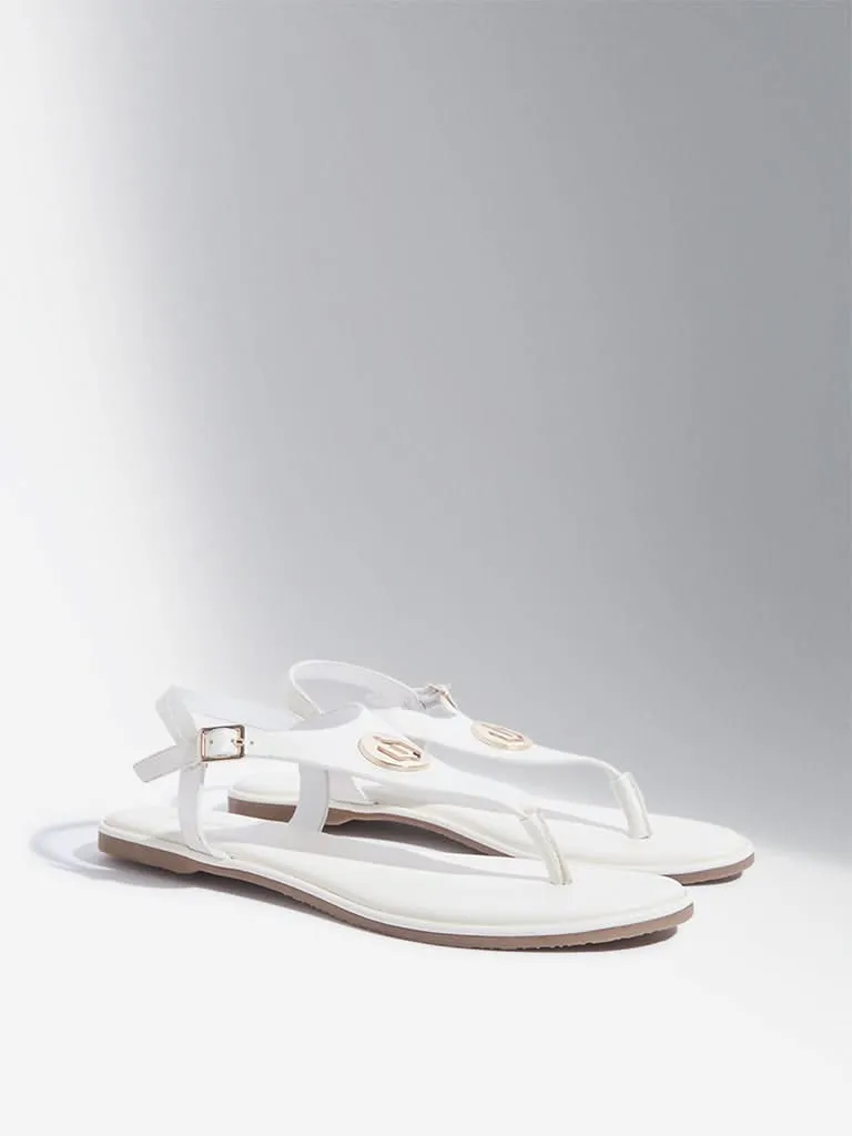 LUNA BLU White T-Strap Slingback Sandals