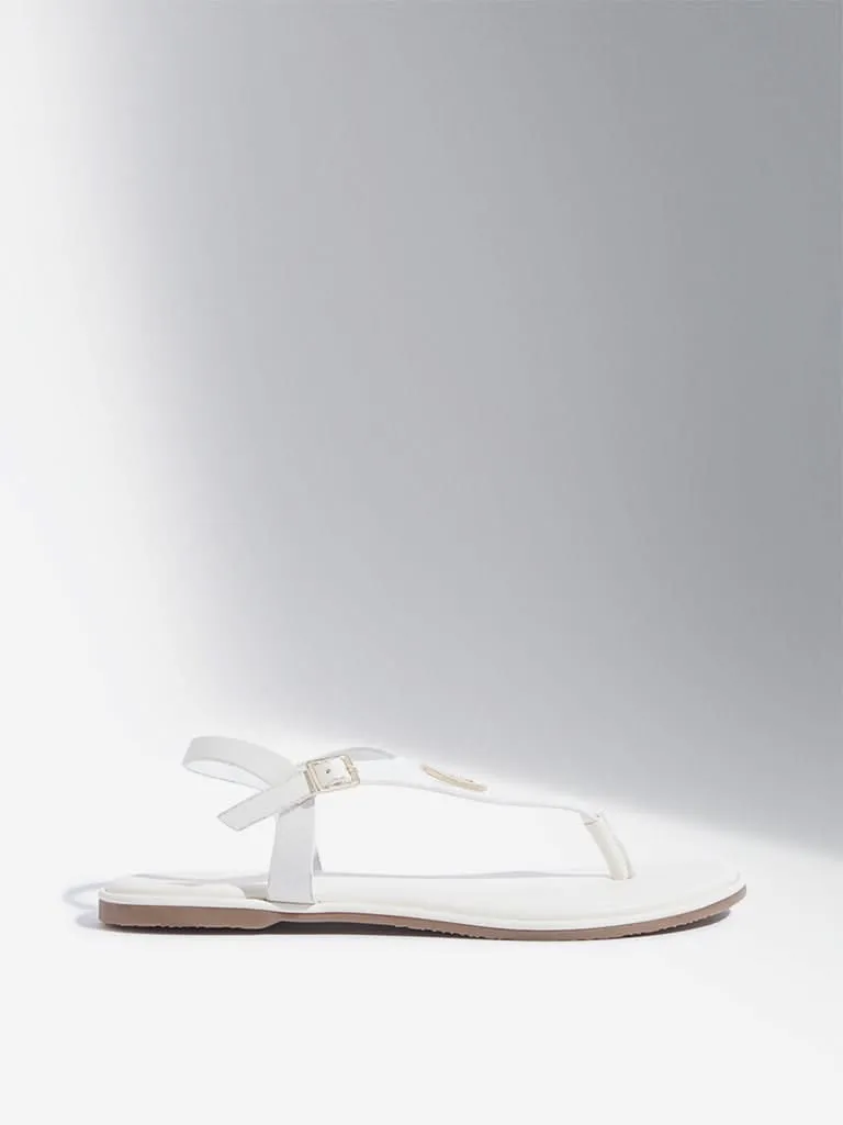 LUNA BLU White T-Strap Slingback Sandals