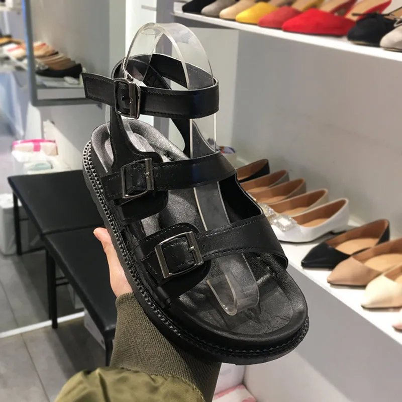 LUXE SEVEN DESIGN WIDE FIT CHUNKY BUCKLE FLAT SANDALS