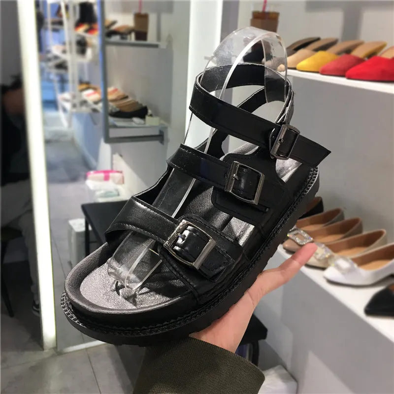 LUXE SEVEN DESIGN WIDE FIT CHUNKY BUCKLE FLAT SANDALS