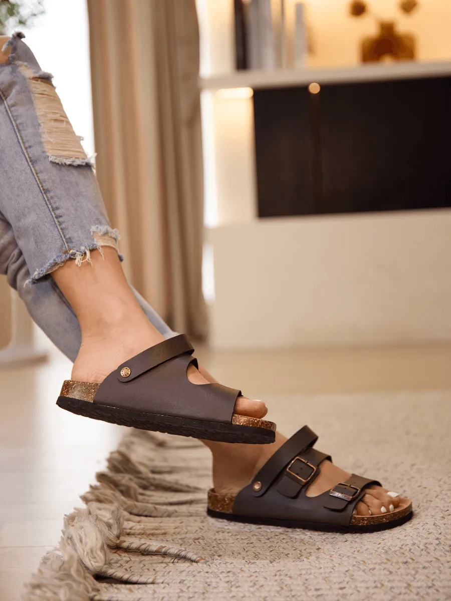 Maibulun | Double Strap Slingback Footbed Sandal - Brown