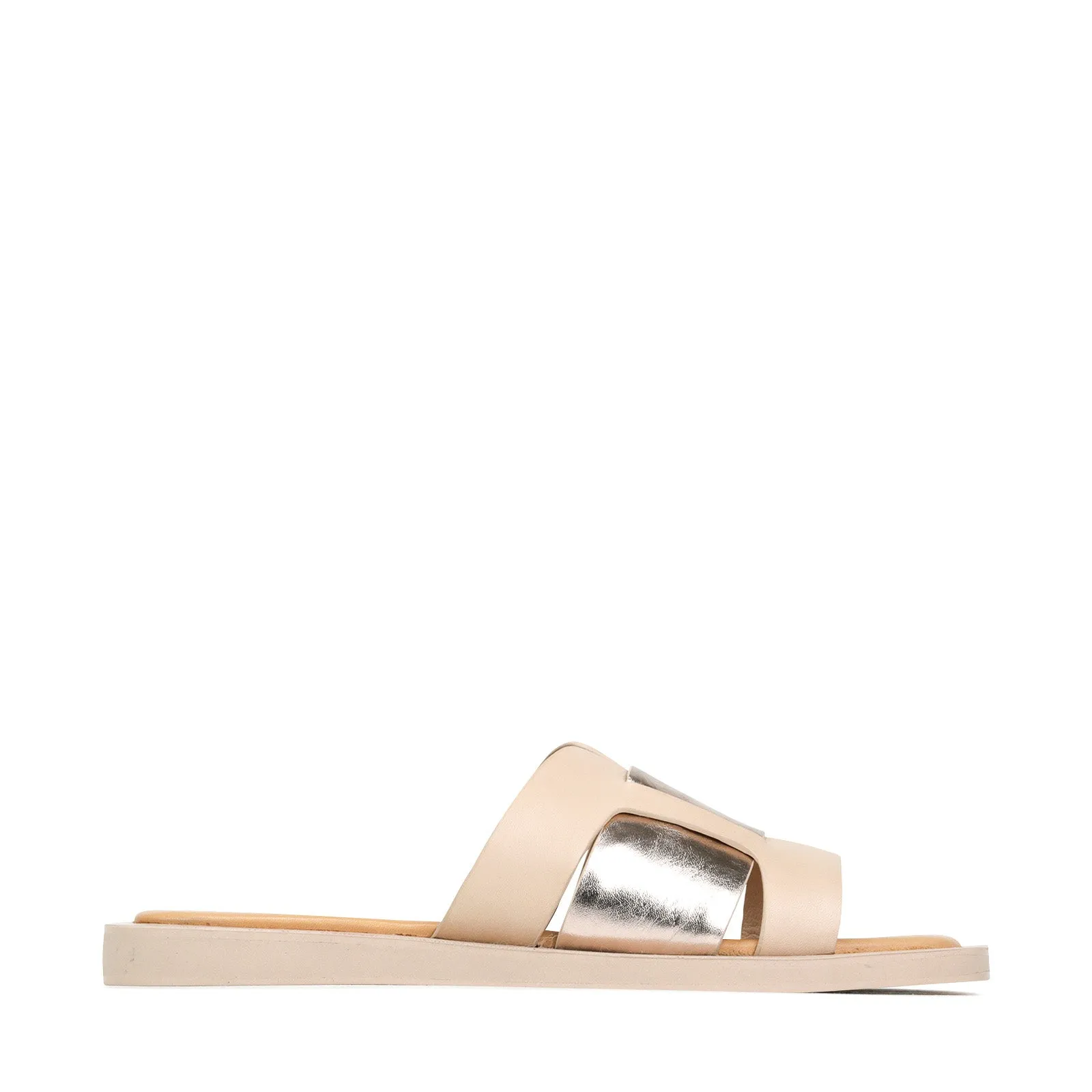 MISAKI LEATHER SLIDE SANDALS