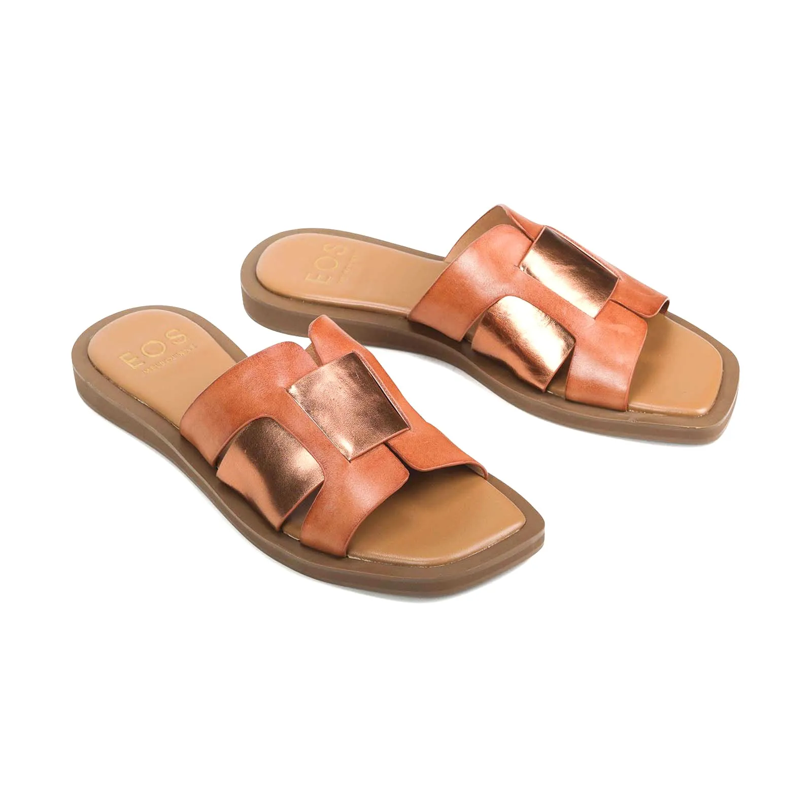 MISAKI LEATHER SLIDE SANDALS