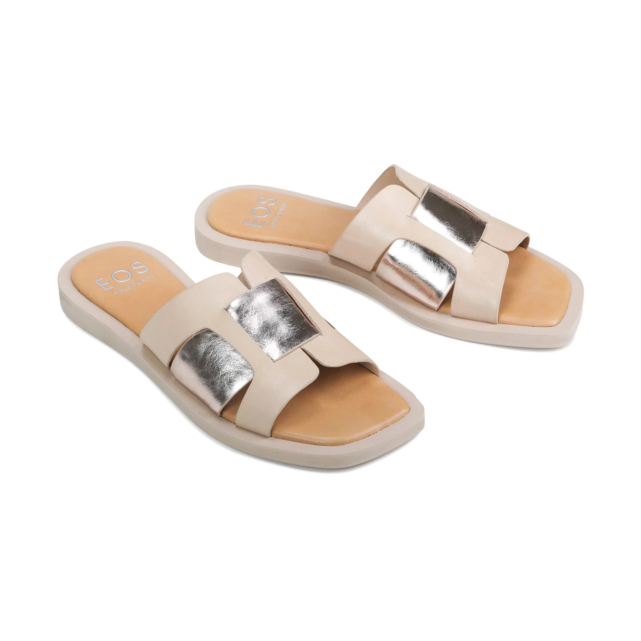 MISAKI LEATHER SLIDE SANDALS