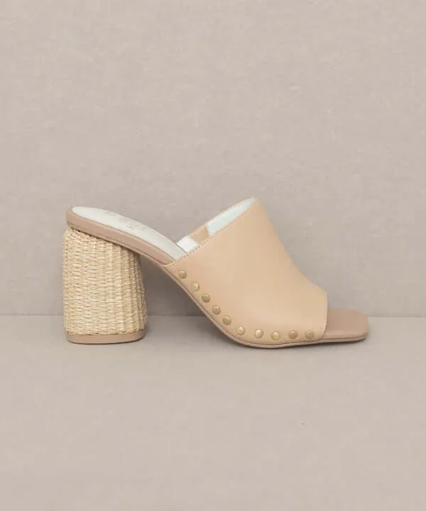 Oasis Society Serena - Nude Studded Raffia Slide Heels Sandals