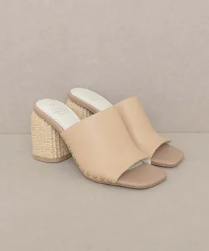 Oasis Society Serena - Nude Studded Raffia Slide Heels Sandals