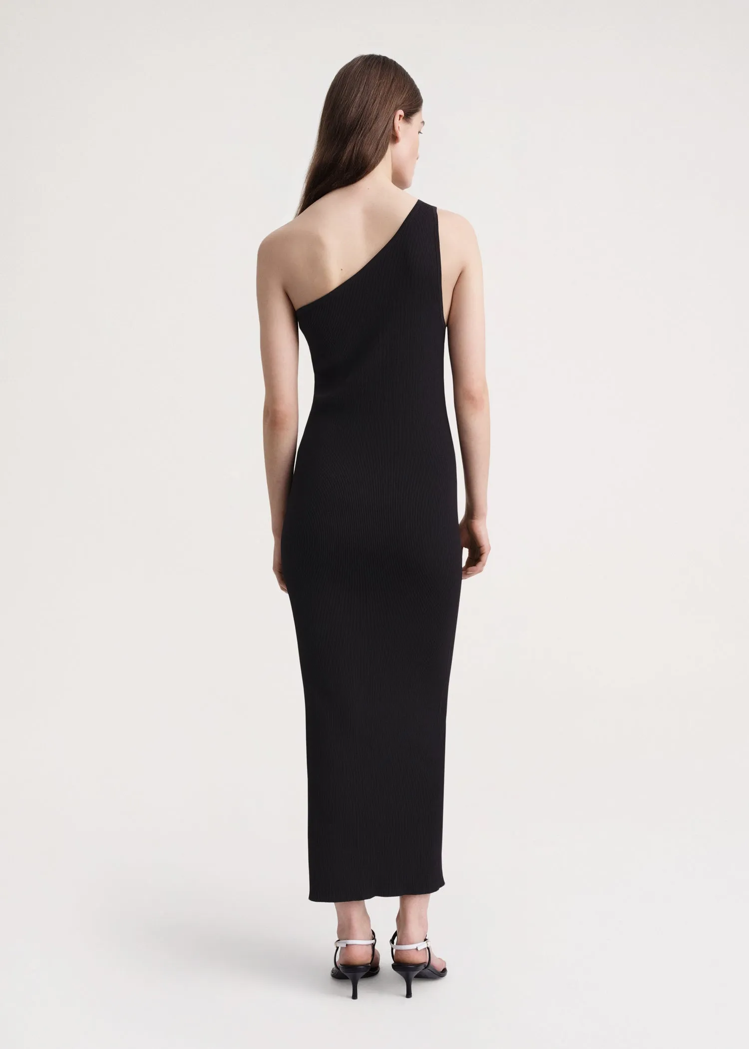 One-shoulder ribbed dress black