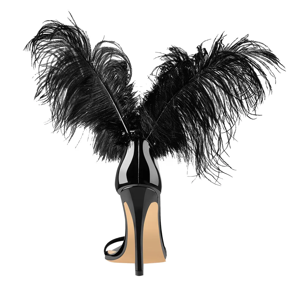 Open Toe Feather Back Lace Up Stiletto Heel Sandals