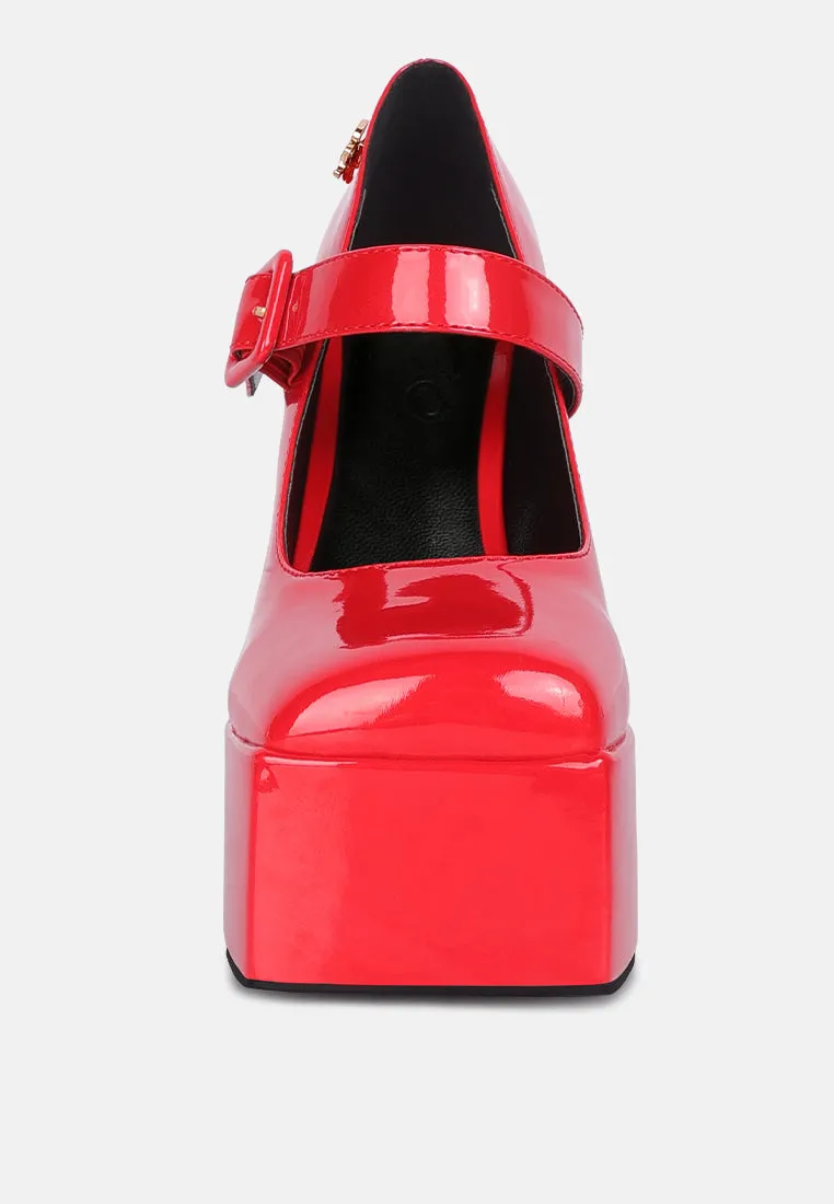 PABLO Red Statement High Platform Heel Mary Jane Sandals