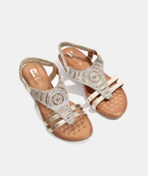 Pale Gold Embellished Mule Sandal with Padded Insole