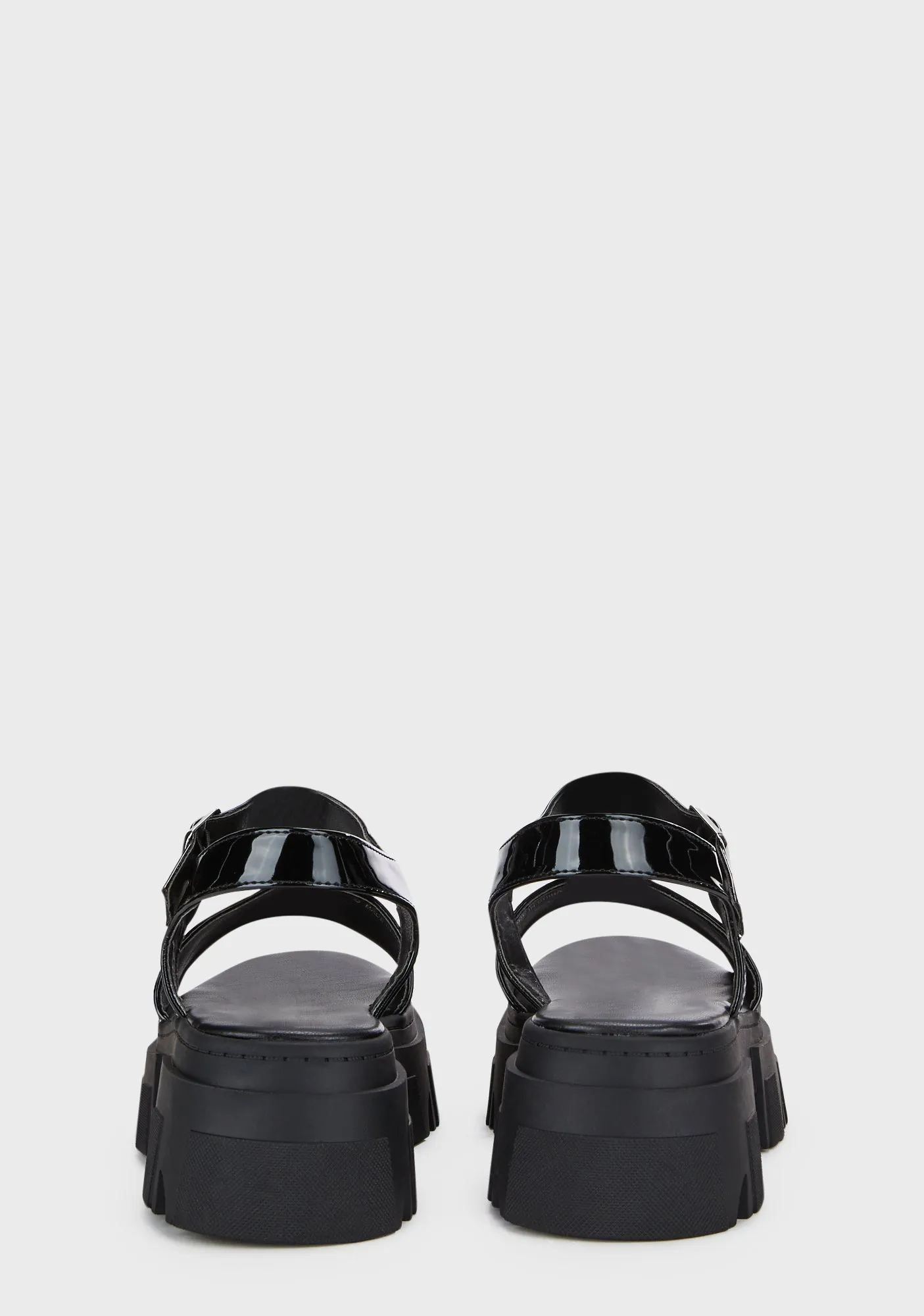 Patent Round Toe Chunky Flat Sandals