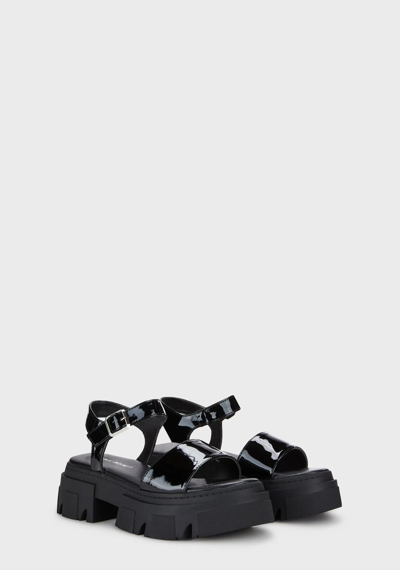 Patent Round Toe Chunky Flat Sandals