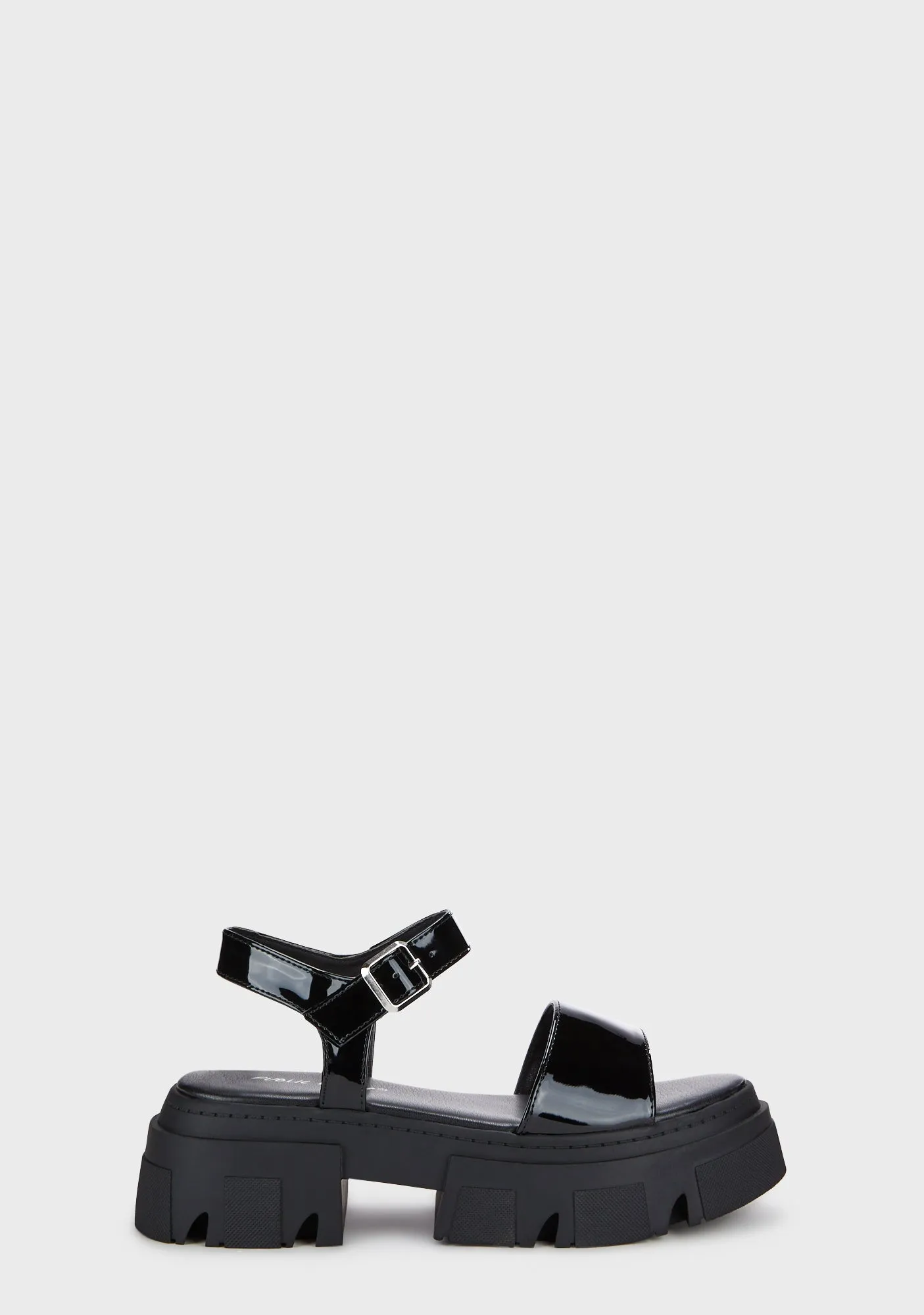 Patent Round Toe Chunky Flat Sandals