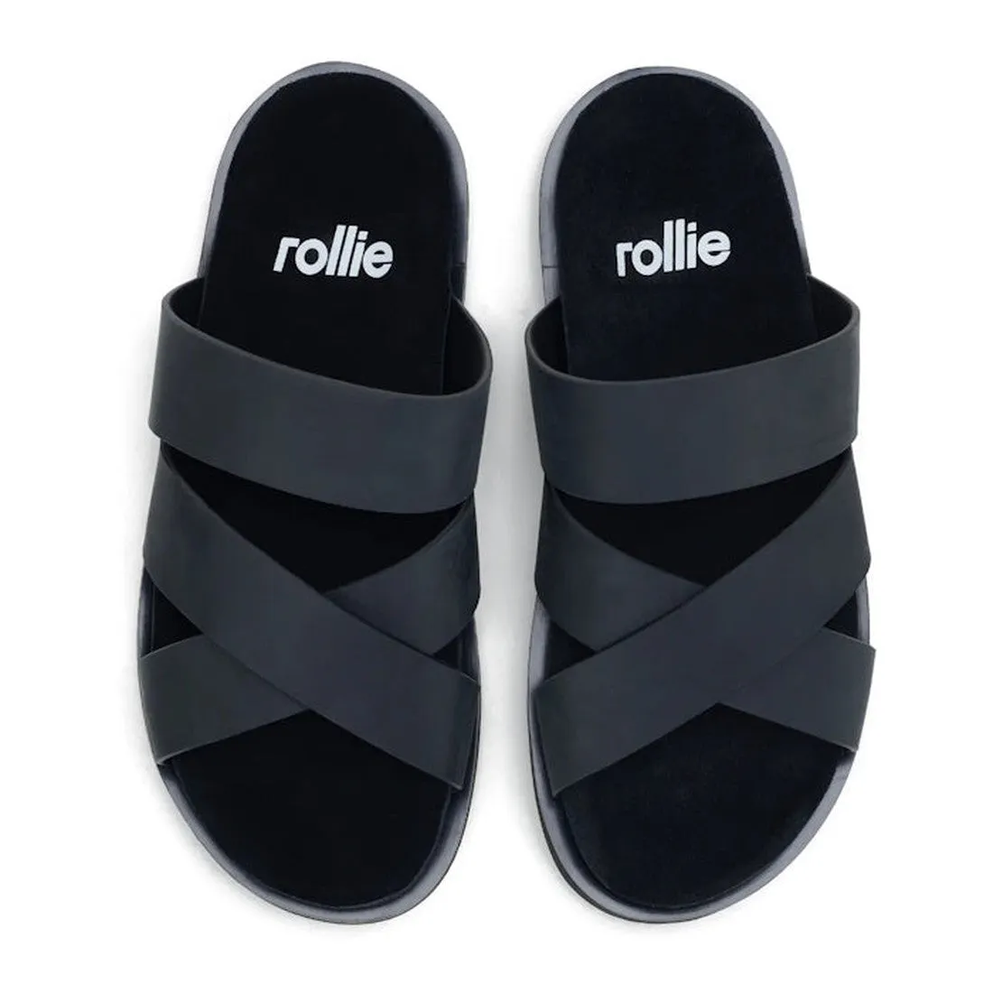 Rollie Womens Rhodes Cross Slide Rustic Black Leather