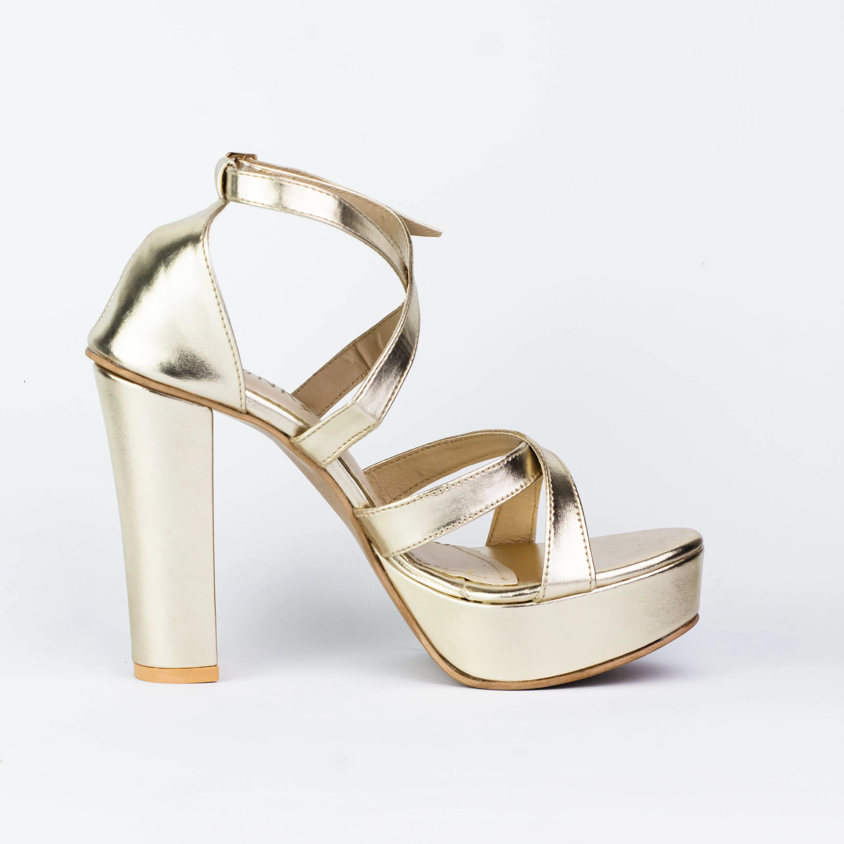 Spunkz Metallic Gold Platform Chunky Heeled Ankle Strap Sandals