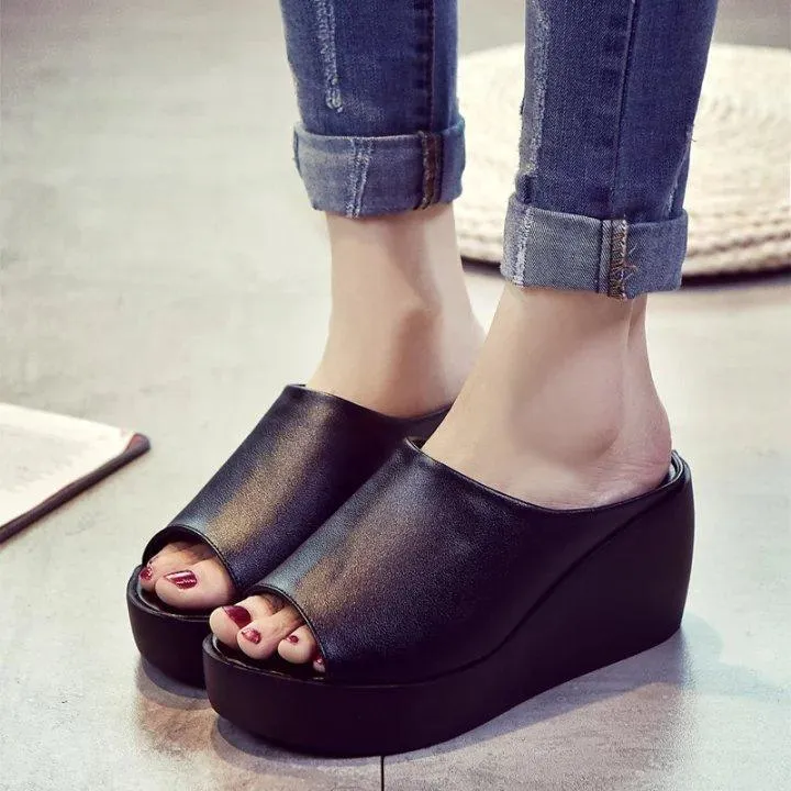 Women peep toe platform slide wedge sandals