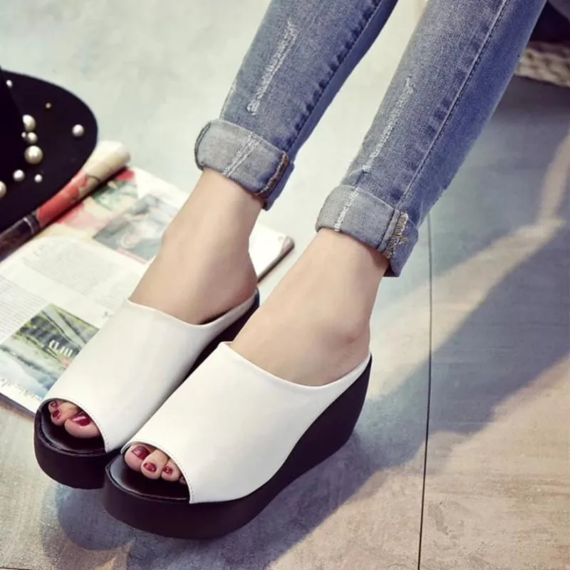 Women peep toe platform slide wedge sandals