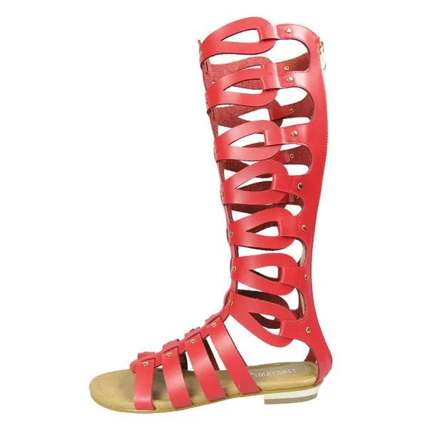 Women peep toe studded gladiator sandals strappy hollow back zipper roman sandals