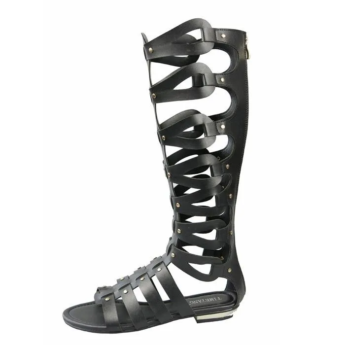 Women peep toe studded gladiator sandals strappy hollow back zipper roman sandals