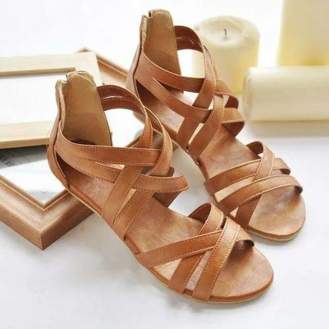 Women's Ankle Strap Flat Sandals Summer Shoes - Black/Brown/White