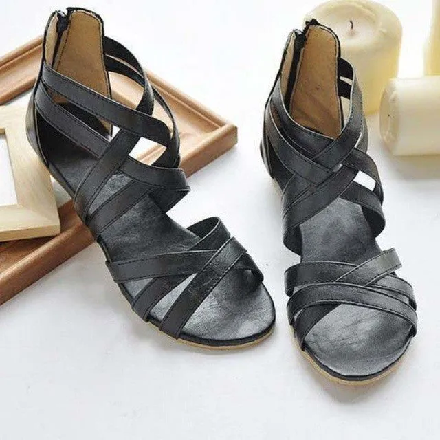 Women's Ankle Strap Flat Sandals Summer Shoes - Black/Brown/White